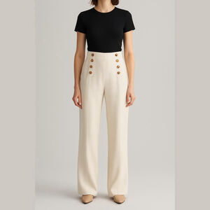 DKNY High Rise Wide Leg Sailor Pants Cream Tortoise Button Nautical Trousers 16